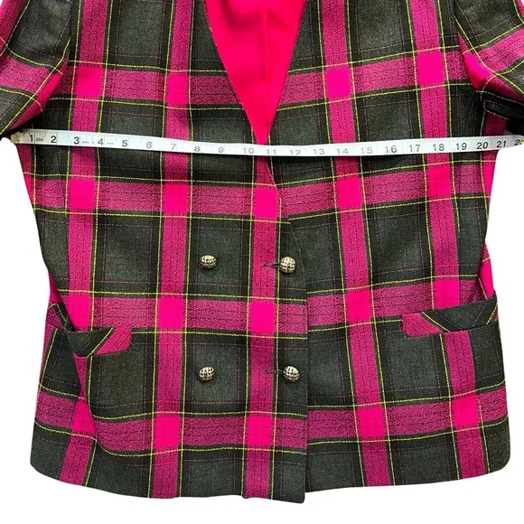 Vintage, hot pink plaid jacket/blazer, shoulder pads, NWT vintage